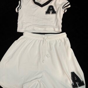 SHEIN Black and White Textured Top with Letter A